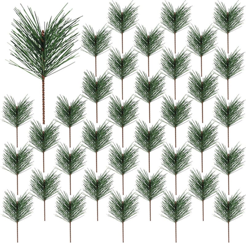 YGbridge Artificial Evergreen Picks Pine Needles Branches, 50 PCS Small Pine Twigs Stems Picks, Fake Greenery Pine Picks for Christmas Garland, Wreath, Home Holiday Decoration (50, Green) - Image 1